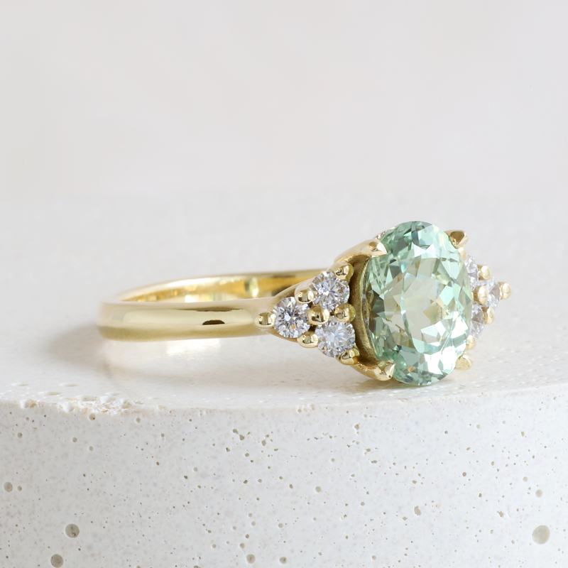 1.70 ct Light Seafoam Green Sapphire Oval Emma Ring in Yellow