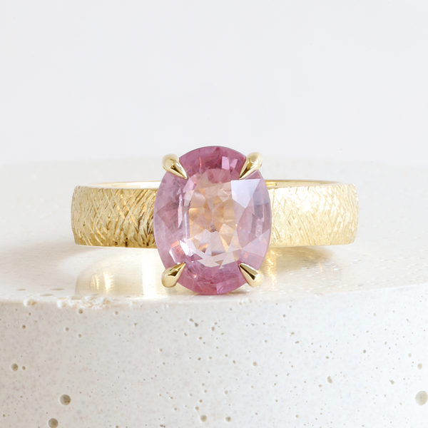 Ethical Jewellery & Engagement Rings Toronto - 2.66 ct Vintage Rose Oval Greenland Sapphire Avery Solitaire with Knurling Finish in Yellow - FTJCo Fine Jewellery & Goldsmiths