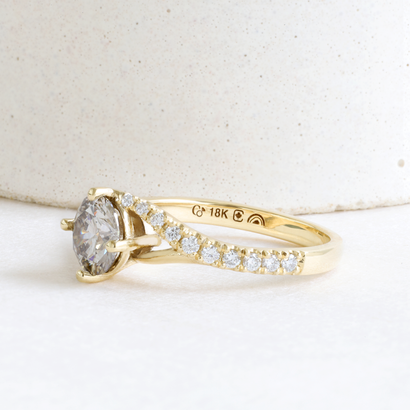 1.01 ct Cool Grey Lab Diamond Bypass Solitaire with Pave in Yellow
