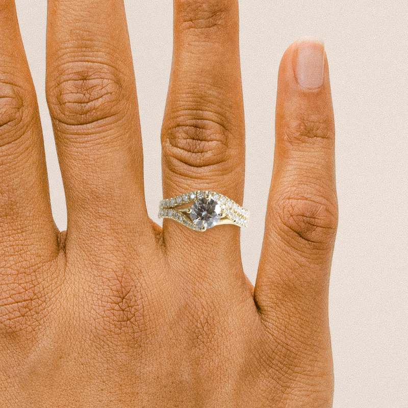 1.01 ct Cool Grey Bypass Solitaire with Pavé & Bypass Pavé Band in Yellow Gold