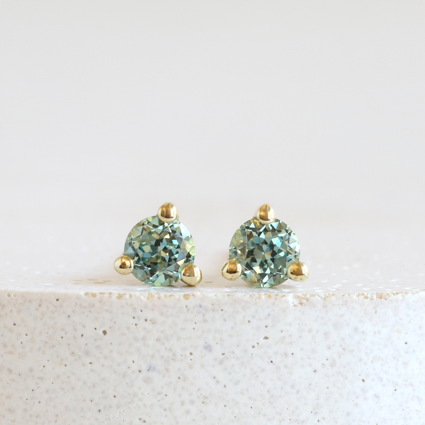 3 mm Seafoam Sapphire Martini Studs in Yellow Gold