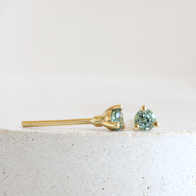 3 mm Seafoam Sapphire Martini Studs in Yellow Gold