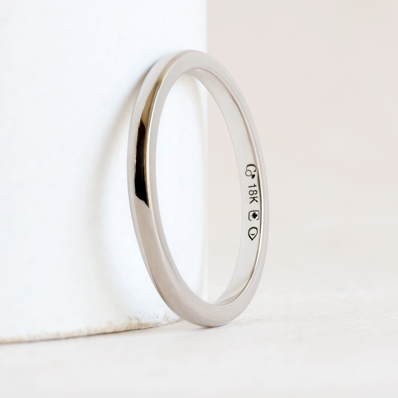 2 mm Low Dome Band Size 8 in White Gold