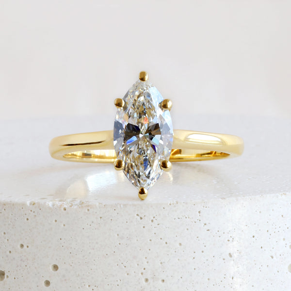 1.28 ct F VS1 Six Prong Marquise Traditional Love Note Solitaire in Yellow Gold