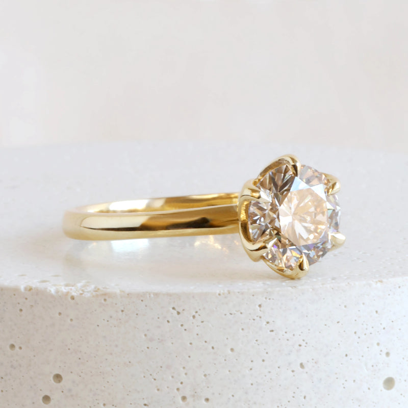 1.44 ct Light Champagne Lab Diamond Petal Solitaire in Yellow Gold