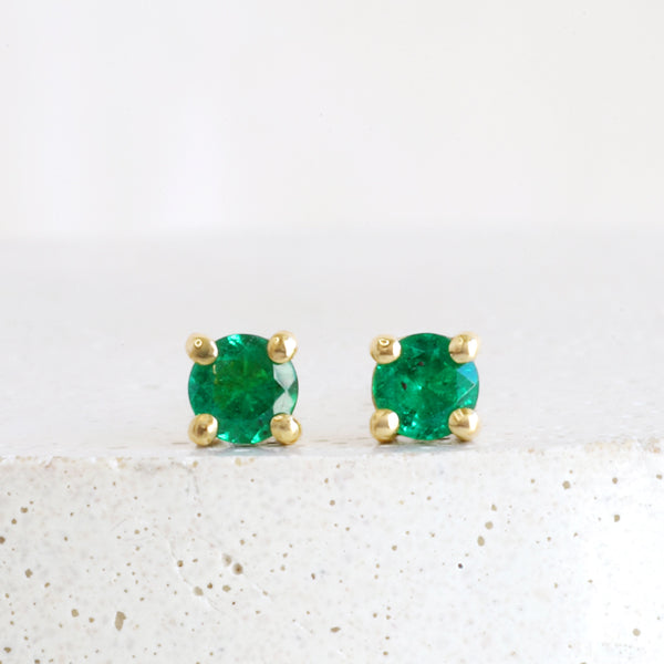 0.17 ct Round Emerald 4 Prong Studs in Yellow Gold