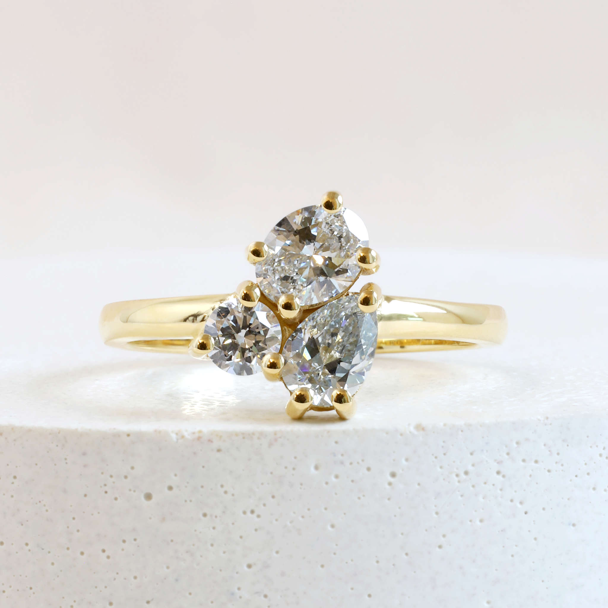 Oval, Pear & Round Fancy Diamond Cluster Ring in Yellow Gold