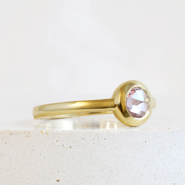 0.40 ct Light Magnolia Pink Rose cut Sapphire Wren Bezel Ring in Yellow Gold