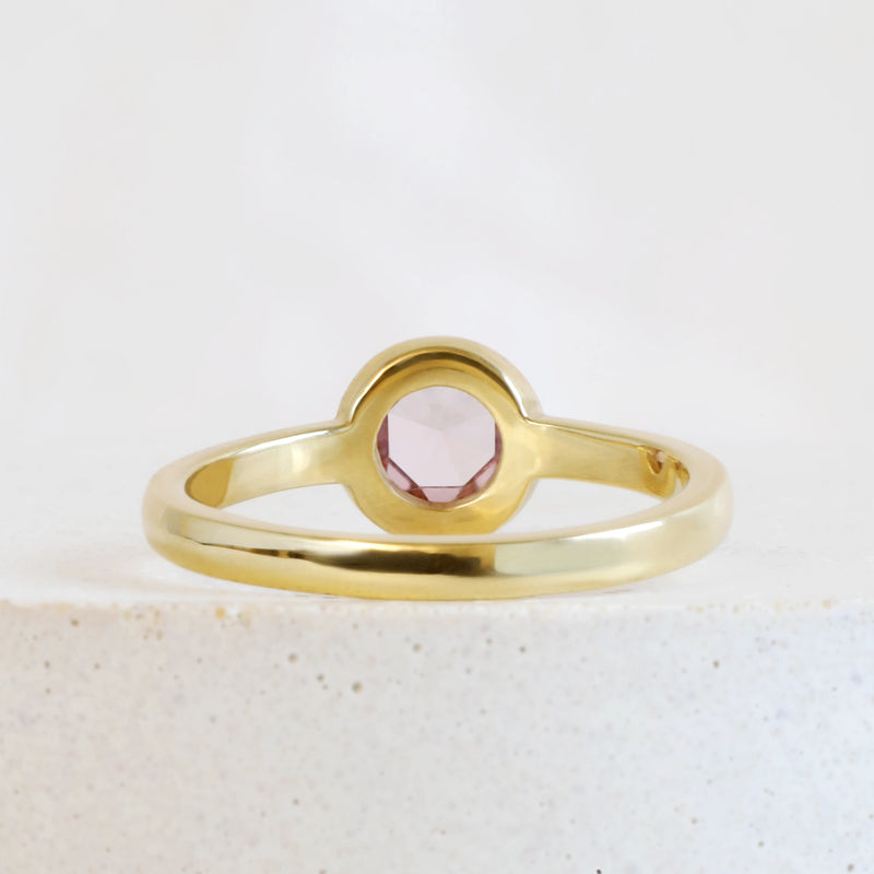 0.40 ct Light Magnolia Pink Rose cut Sapphire Wren Bezel Ring in Yellow Gold