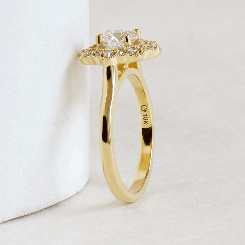 Ethical Jewellery & Engagement Rings Toronto - 0.70 ct G VVS2 Round Brilliant Flora Halo in Yellow Gold - FTJCo Fine Jewellery & Goldsmiths