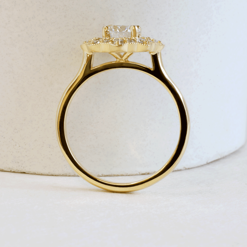 Ethical Jewellery & Engagement Rings Toronto - 0.70 ct G VVS2 Round Brilliant Flora Halo in Yellow Gold - FTJCo Fine Jewellery & Goldsmiths