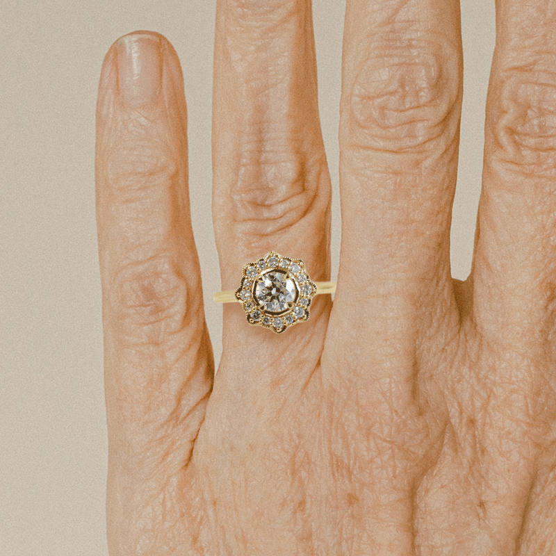 Ethical Jewellery & Engagement Rings Toronto - 0.70 ct G VVS2 Round Brilliant Flora Halo in Yellow Gold - FTJCo Fine Jewellery & Goldsmiths