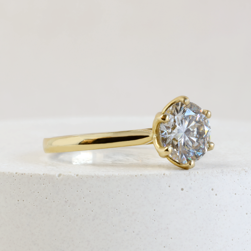 Ethical, Custom Ring-1.51 ct Grey Round Diamond Petal Cathedral