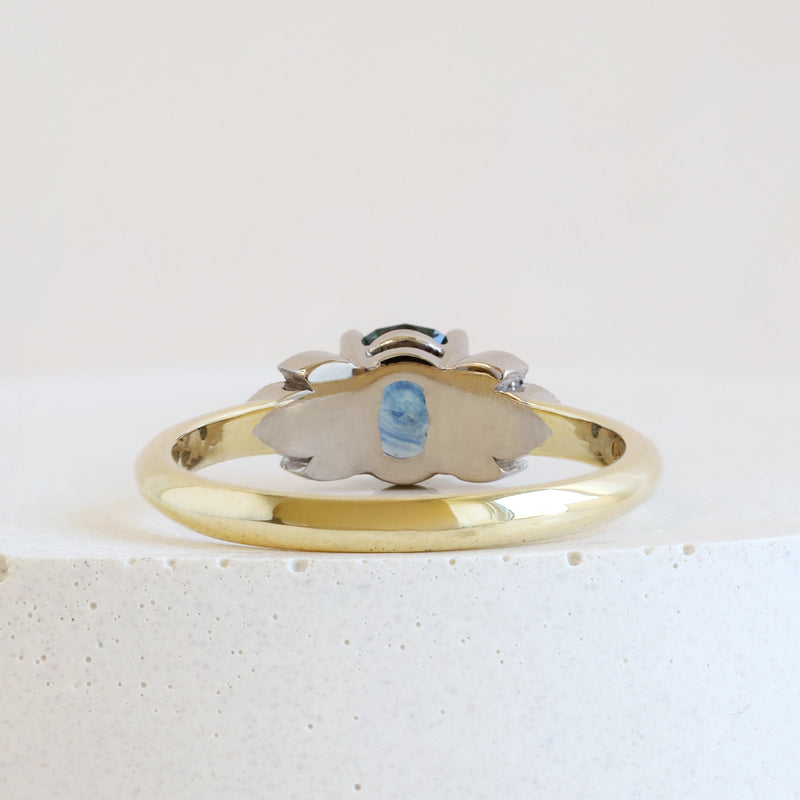 0.75 ct Peacock Blue Sapphire Bi-Colour Frances Ring in Yellow Gold