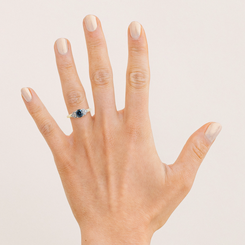 0.75 ct Peacock Blue Sapphire Bi-Colour Frances Ring in Yellow Gold