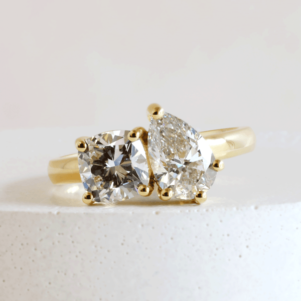 Ethical Jewellery & Engagement Rings Toronto - 1.05 ct Pear & 1.26 ct Cushion Toi Et Moi in Yellow Gold - FTJCo Fine Jewellery & Goldsmiths