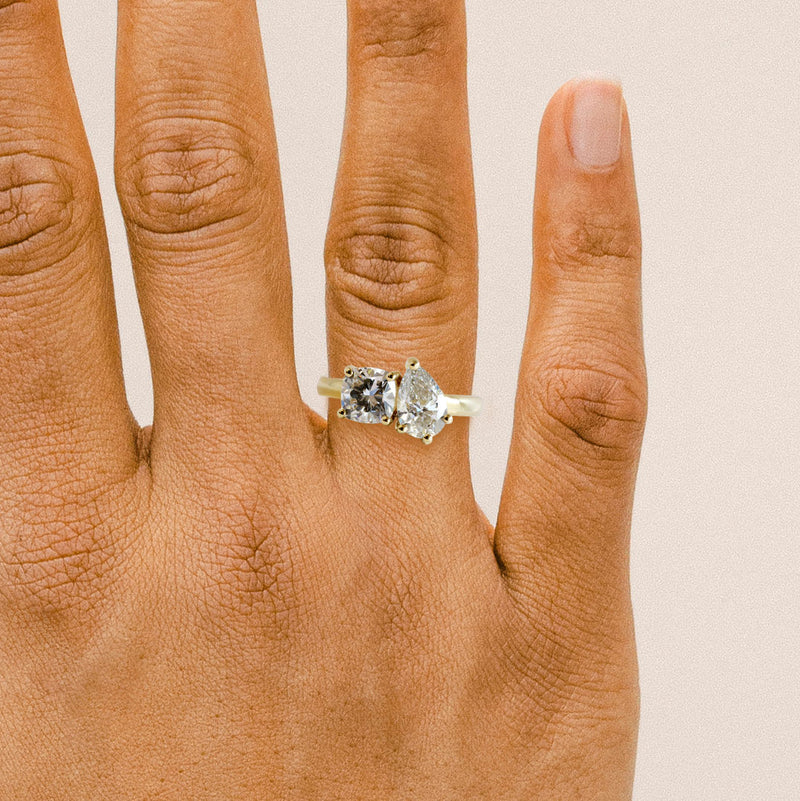 Ethical Jewellery & Engagement Rings Toronto - 1.05 ct Pear & 1.26 ct Cushion Toi Et Moi in Yellow Gold - FTJCo Fine Jewellery & Goldsmiths