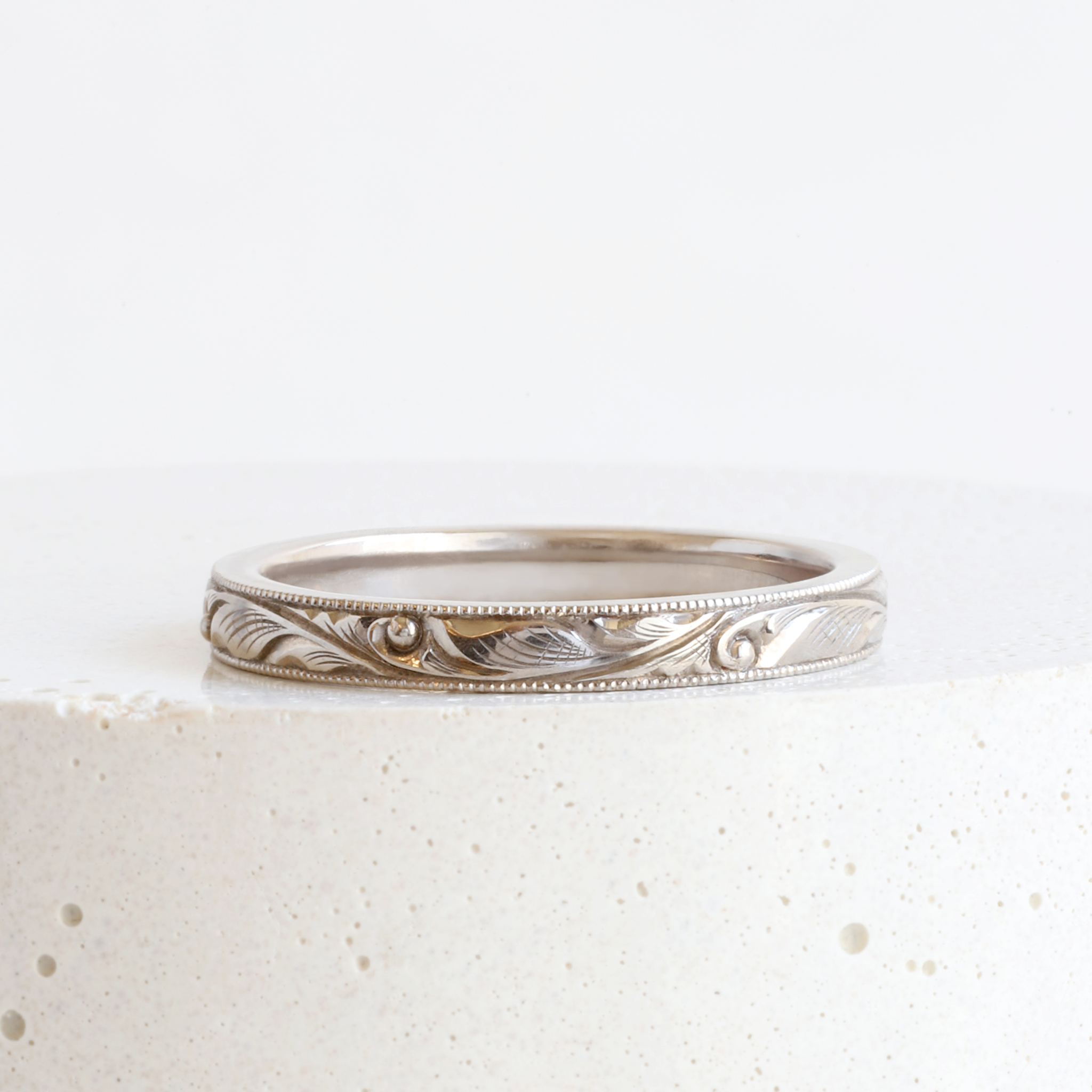 Ethical, Custom Ring-Scroll Pattern Band in White Gold | Toronto ...
