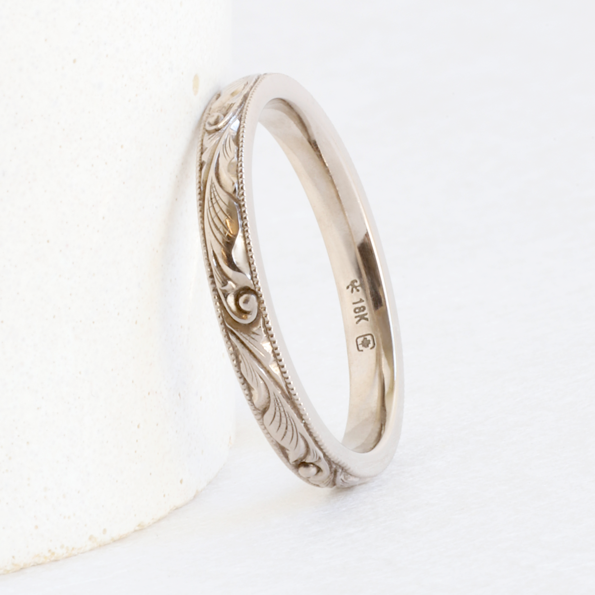 Ethical, Custom Ring-Scroll Pattern Band in White Gold | Toronto ...