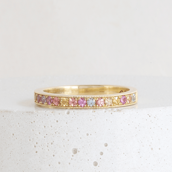 Ethical Jewellery & Engagement Rings Toronto - Multicolour Bead-set Band with Laboratory Sapphires - FTJCo Fine Jewellery & Goldsmiths