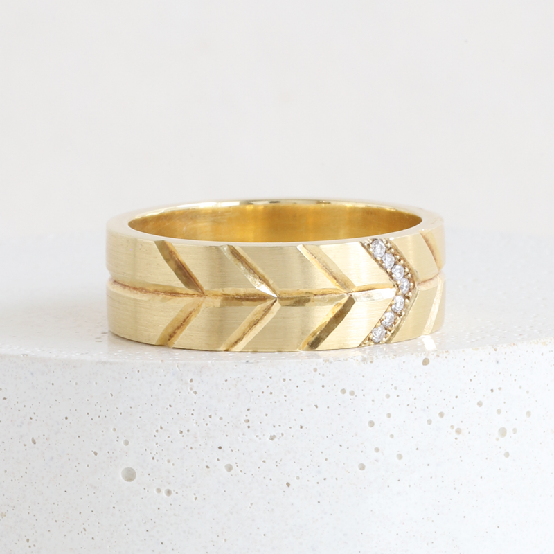 Ethical Jewellery & Engagement Rings Toronto - 7mm Flat Band with Chevrons and Pavé - FTJCo Fine Jewellery & Goldsmiths