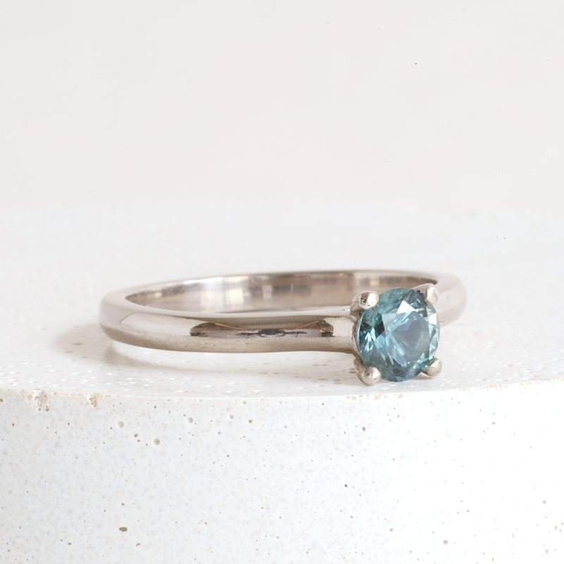 Ethical Jewellery & Engagement Rings Toronto - 0.45 ct Teal Blue Sapphire Traditional Love Note in White - FTJCo Fine Jewellery & Goldsmiths