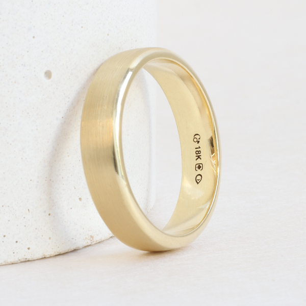 Ethical Jewellery & Engagement Rings Toronto - Bevelled 5 mm Wide Low Dome Band in Yellow Gold - FTJCo Fine Jewellery & Goldsmiths