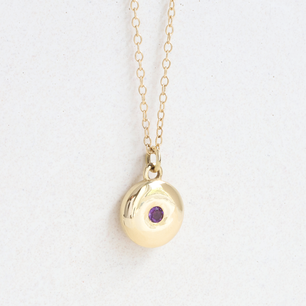 Ethical Jewellery & Engagement Rings Toronto - Amethyst (February) Birthstone Round Amulet Pendant In Yellow Gold - FTJCo Fine Jewellery & Goldsmiths