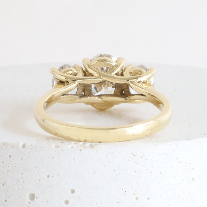Ethical Jewellery & Engagement Rings Toronto - 1.27 ct Three Stone Trellis Yellow Gold - FTJCo Fine Jewellery & Goldsmiths