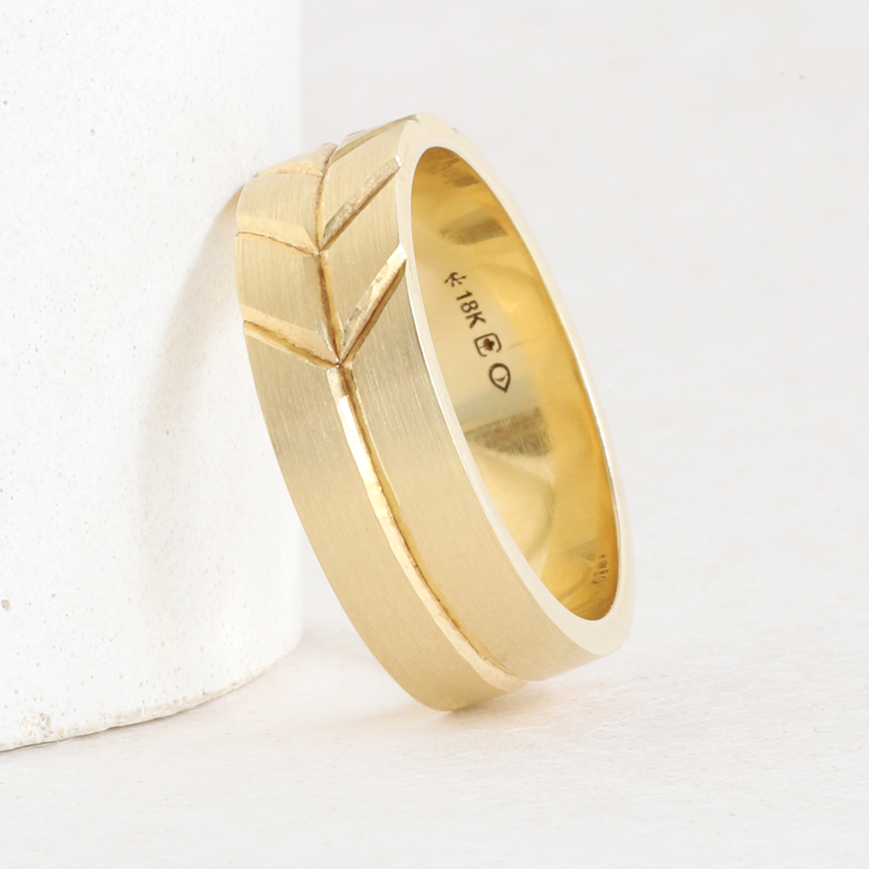 Ethical Jewellery & Engagement Rings Toronto - 7mm Flat Band with Chevrons and Pavé - FTJCo Fine Jewellery & Goldsmiths