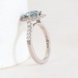 Ethical Jewellery & Engagement Rings Toronto - 1.60 ct Pale Blue-Teal Hex Halo with Pavé in White Gold - FTJCo Fine Jewellery & Goldsmiths
