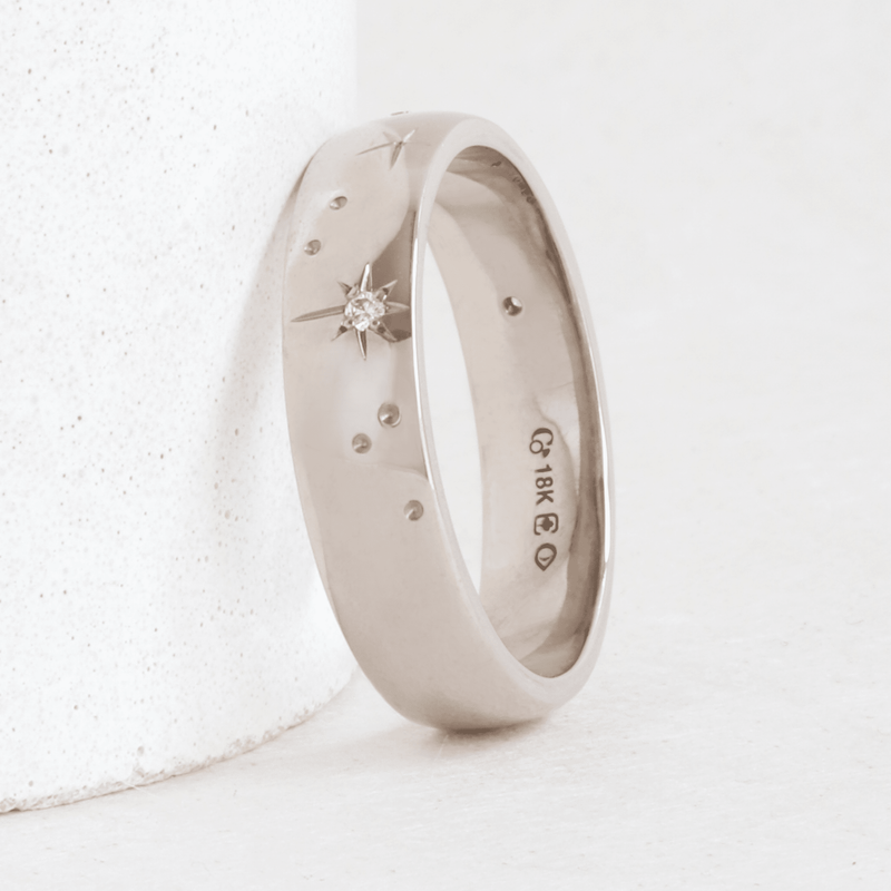 Ethical Jewellery & Engagement Rings Toronto - 5 mm Starry Night Engraved Band in White - FTJCo Fine Jewellery & Goldsmiths