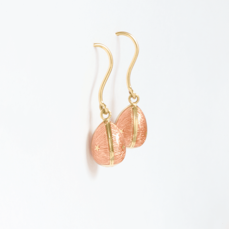 Ethical Jewellery & Engagement Rings Toronto - Pinkish-orange Enamel and Gold Ear Pendants, Faberge, Germany - FTJCo Fine Jewellery & Goldsmiths
