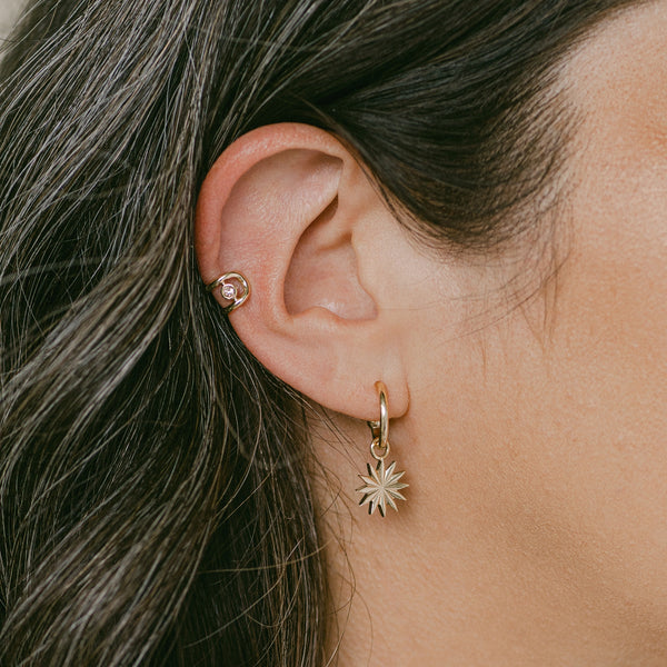 Sunburst Charm Hoops in Yellow