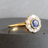 Ethical Jewellery & Engagement Rings Toronto - Vintage Platinum & 18K Diamond Halo Sapphire Engagement Ring - FTJCo Fine Jewellery & Goldsmiths