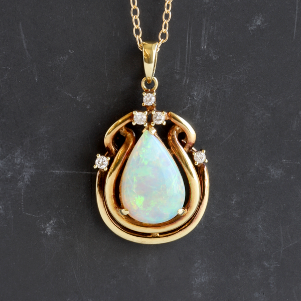 FTJCo Vintage Opal and Diamond Pendant