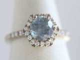 1.60 ct Pale Blue-Teal Hex Halo with Pavé in White Gold