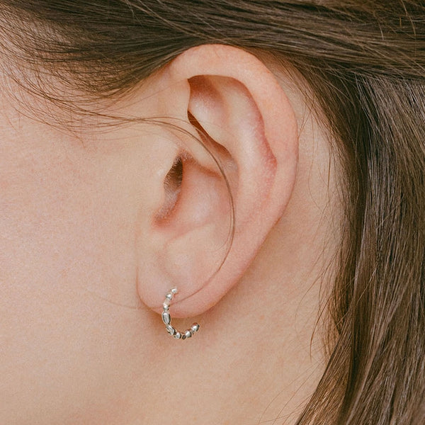 Petite Pearly Hoop Earring in Silver