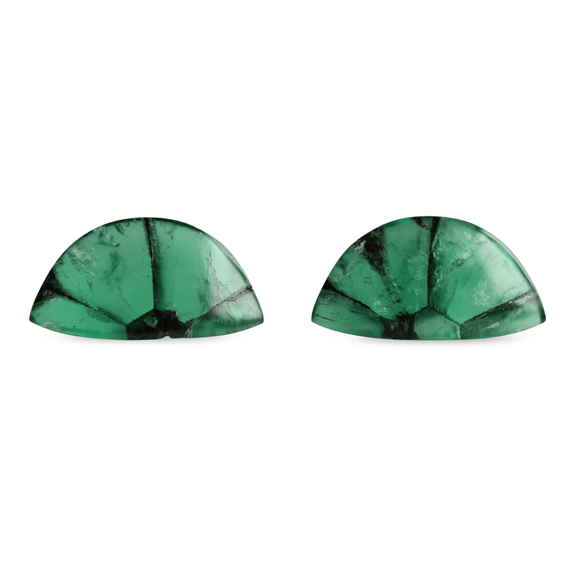 Ethical Jewellery & Engagement Rings Toronto - 3.16 tcw Trapiche Emerald Fan Slab Pair - Fairtrade Jewellery Co.