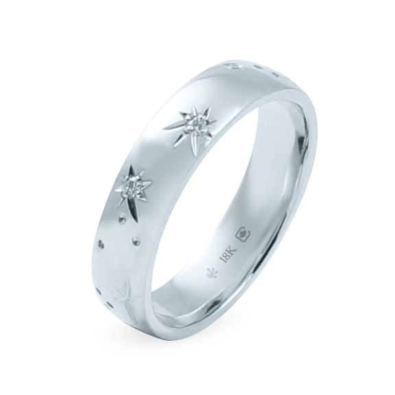 White Ethical Jewellery & Engagement Rings Toronto - 5 mm Star Engraved Band - Fairtrade Jewellery Co.