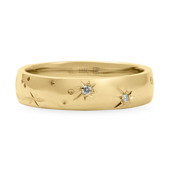 Yellow Ethical Jewellery & Engagement Rings Toronto - 5 mm Star Engraved Band - Fairtrade Jewellery Co.