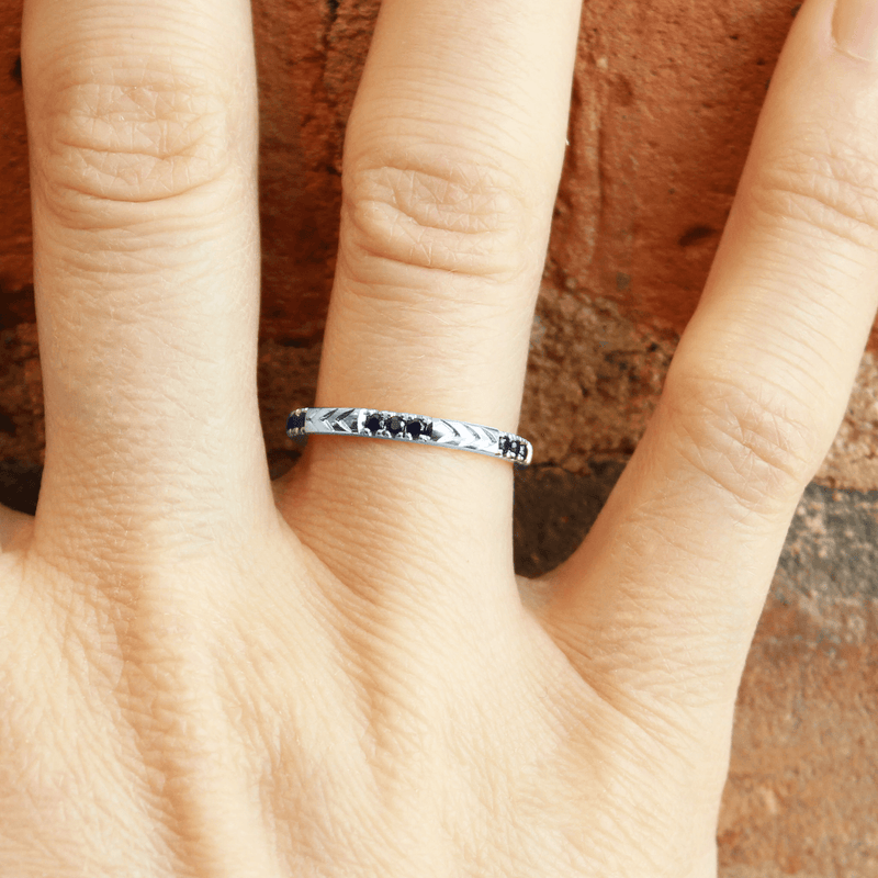 White Ethical Jewellery & Engagement Rings Toronto - Chevron Stacker with Black Spinels - Fairtrade Jewellery Co.