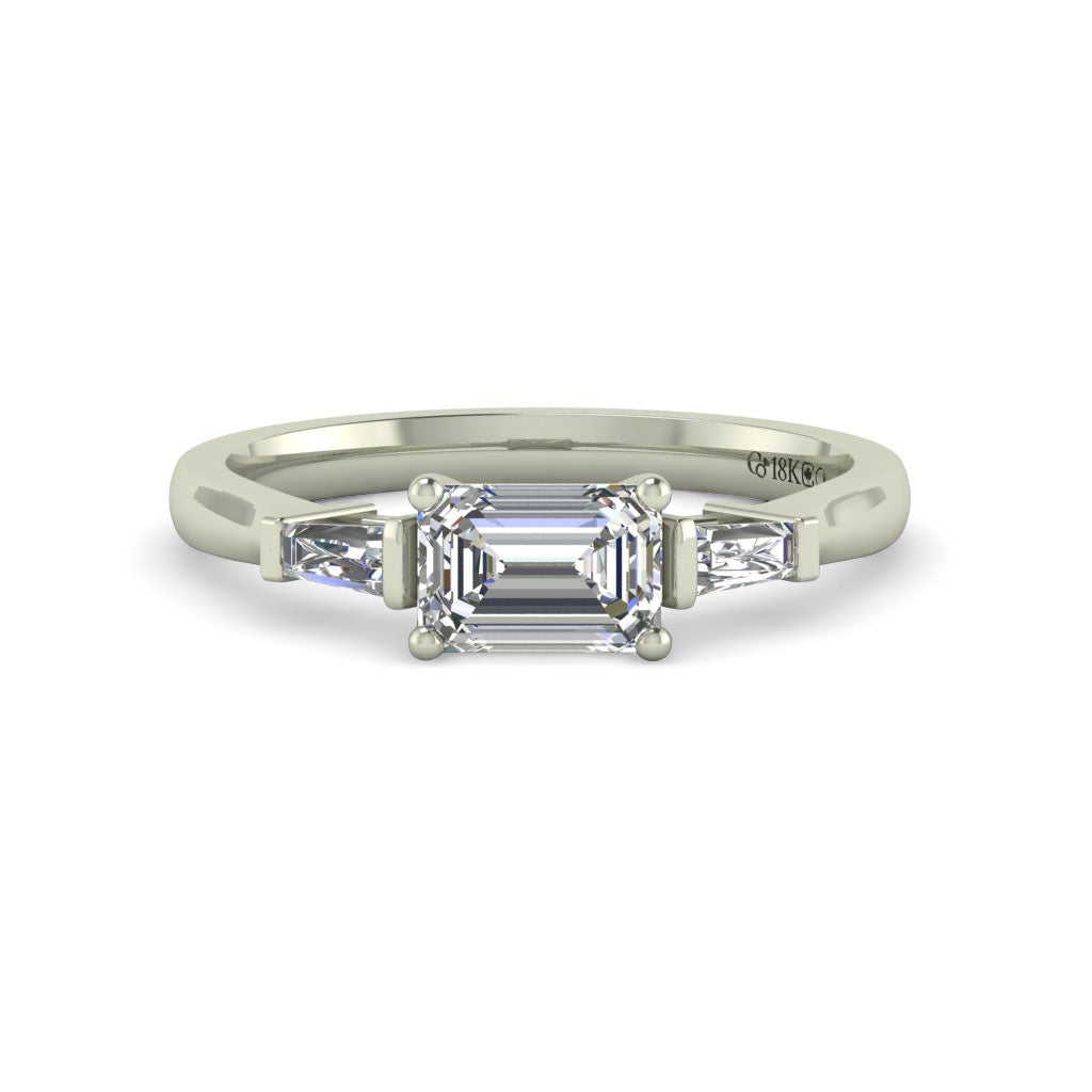 Emerald-Cut Horizontal Deco Cathedral Ring