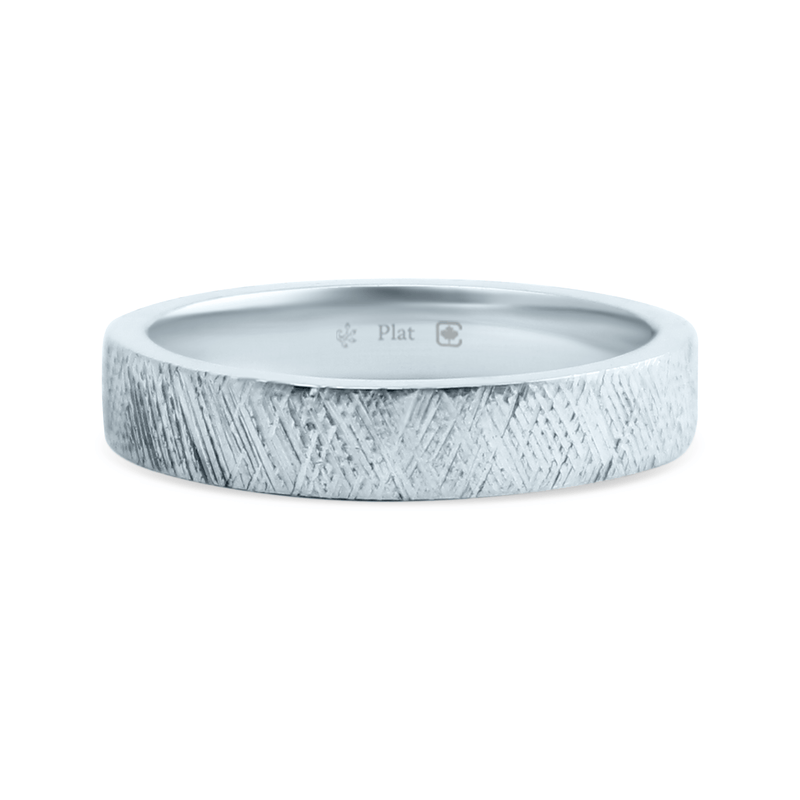 Platinum Ethical Jewellery & Engagement Rings Toronto - Knurling Tool Pattern Flat Band - Fairtrade Jewellery Co.