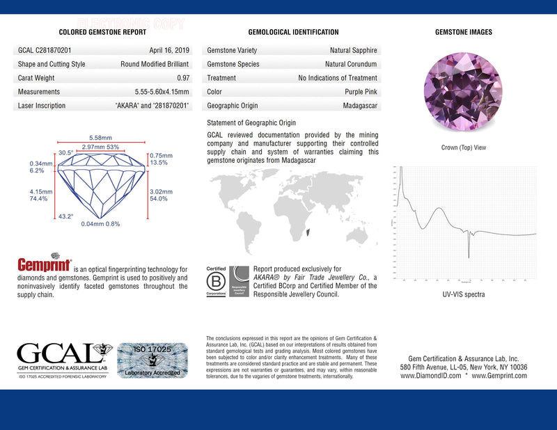 Ethical Jewellery & Engagement Rings Toronto - 0.97 ct Decadence Dahlia Round Modified Brilliant Madagascar Sapphire - Fairtrade Jewellery Co.