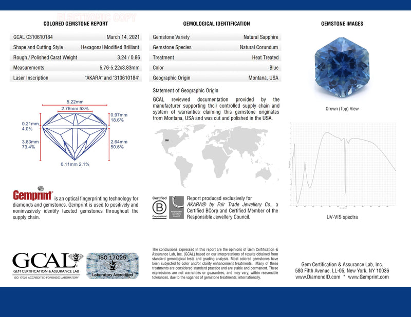 Ethical Jewellery & Engagement Rings Toronto - 0.86 ct Deep Indigo Blue Hexagon Modified Brilliant - Fairtrade Jewellery Co.