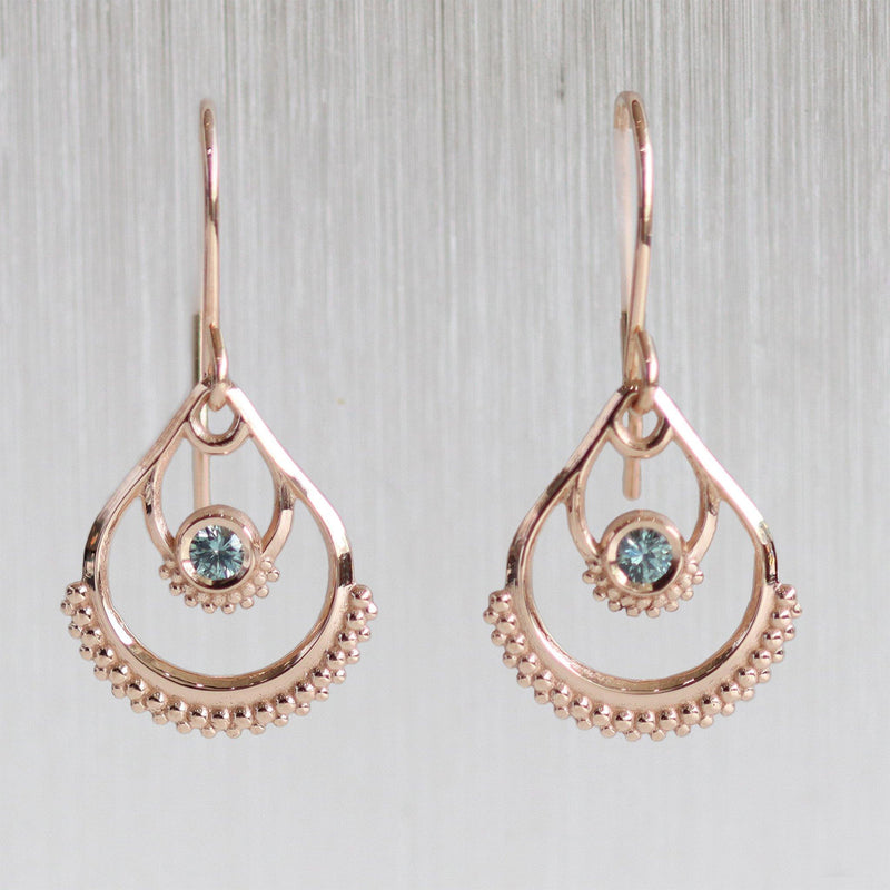 Ethical Jewellery & Engagement Rings Toronto - Montana Sapphire Dahlia Drop Earrings in Rose Gold - FTJCo Fine Jewellery & Goldsmiths