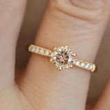 Ethical Jewellery & Engagement Rings Toronto - 0.76 ct Earthen Peach Star Cut Lilium 6 Prong Solitaire with Pavé Yellow Gold - FTJCo Fine Jewellery & Goldsmiths