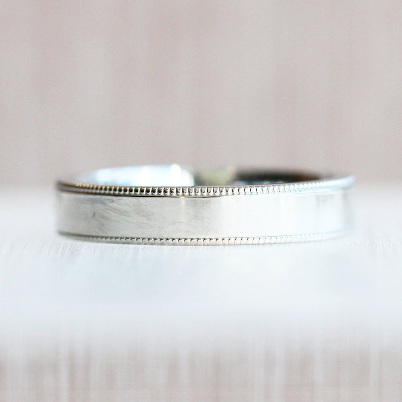 Ethical Jewellery & Engagement Rings Toronto - 4 mm Platinum Flat Band with Milgrain - Fairtrade Jewellery Co.