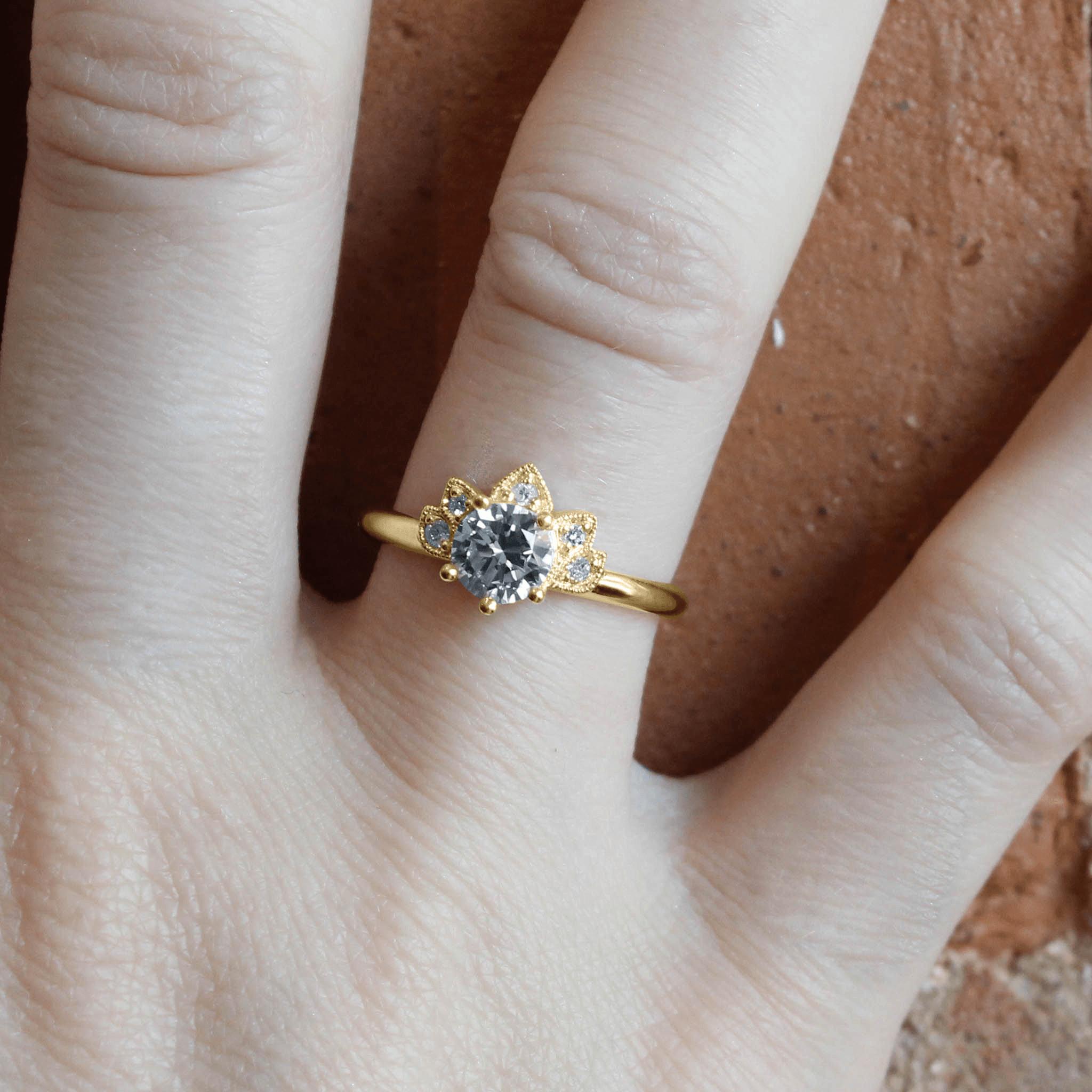 Lotus flower diamond engagement 2025 ring